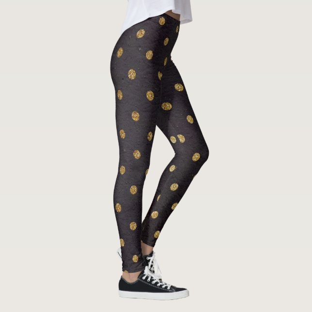 Leggings/Schwarzes mit Goldpolka-Punkten Leggings (Rechts)