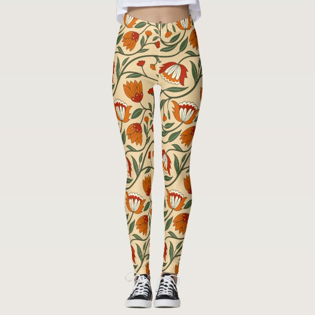 Leggings Seamless floral pattern in beige background (Devant)