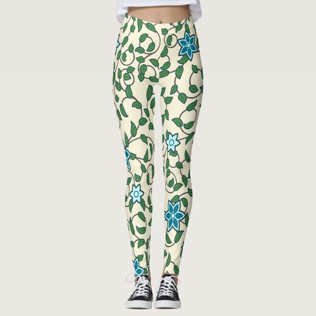 Leggings Seamless floral pattern on beige background (Devant)
