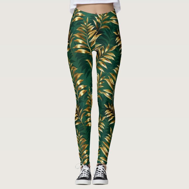 Leggings Seamless pattern with golden ferns (Devant)