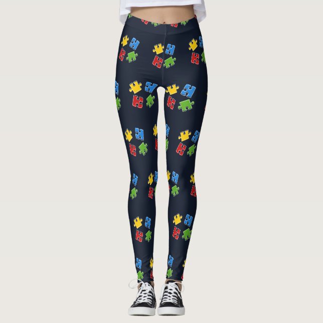 Leggings Sensibilisation sur l'autisme Bleu Jaune Rouge Ver (Devant)