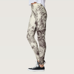 Leggings Sepia Brown Cream Botanique Floral Toile No.2