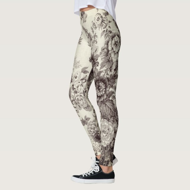 Leggings Sepia Brown Cream Botanique Floral Toile No.2 (Gauche)