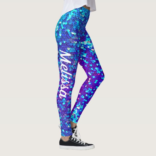 Leggings Séquence bleue pourpre Nom personnalisé de la sirè (Droite)