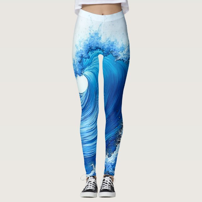 Leggings Serene Blue Wave Splashes (Devant)