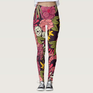 Leggings Serpents de la jungle, fleurs tropicales, motif vi