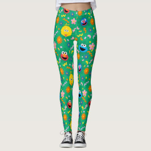 Leggings Sesame Street Green Floral Motif