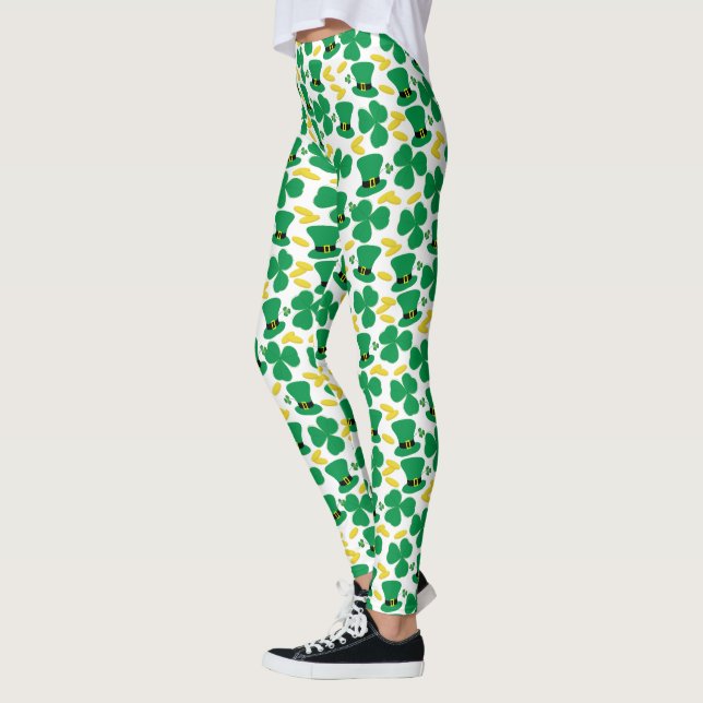 Leggings Shamrock Gold Coins Leprechaun Casquette Motif (Gauche)
