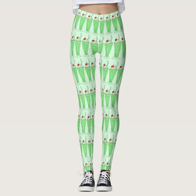Leggings Shamrock Green Mint Shake Milkshake Aliments Legga (Devant)