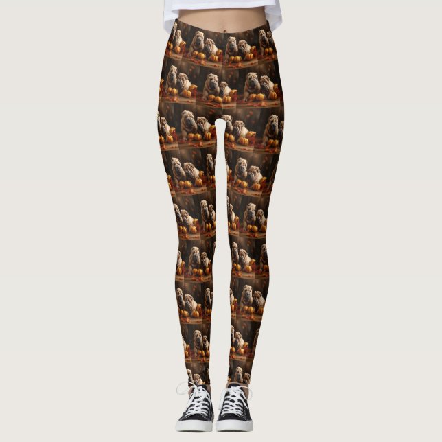 Leggings Shar Pei Chiot Automne Citrouille de plaisir (Devant)
