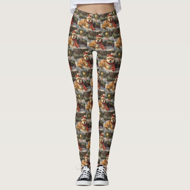 Leggings Shiba Inu Chien Festive de Noël (Devant)