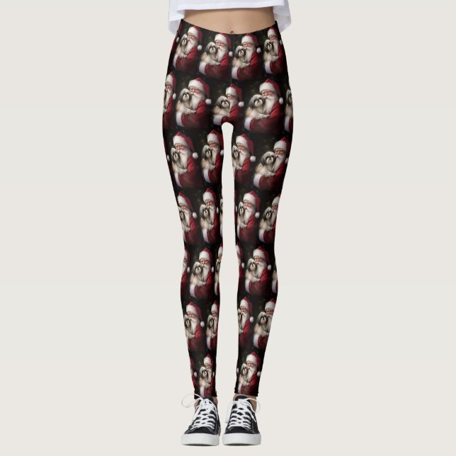 Leggings Shih Tzu Avec Noël Festif Du Père Noël (Devant)