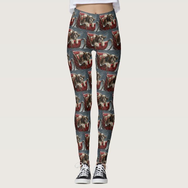 Leggings Shih Tzu Chien Festif de Noël (Devant)