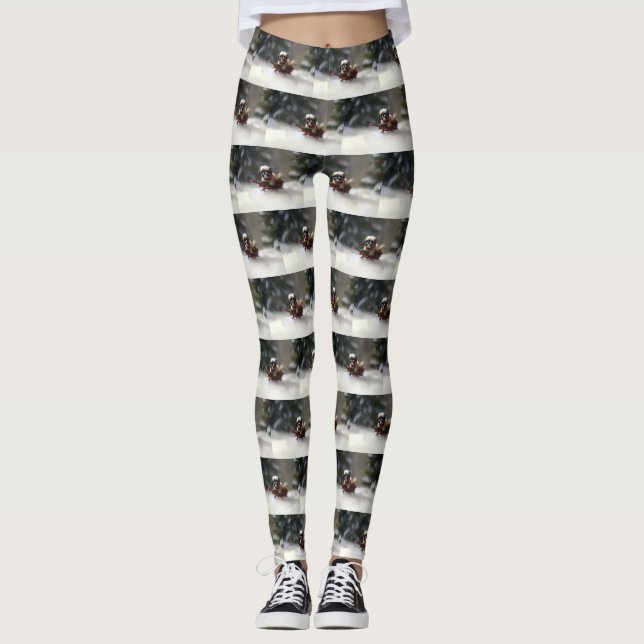 Leggings Shih Tzu hiver neige de Noël (Devant)