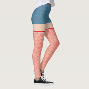 Leggings Shorts Dénim Bleu Avec Poisson Rouge & Blanc