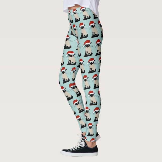 Leggings Siamese Chat Père Noël Festivals de Noël (Gauche)
