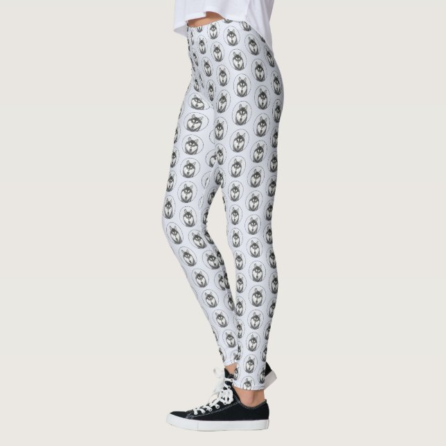 Leggings Sibérie Husky (noir et blanc) Peinture Chien Art (Gauche)