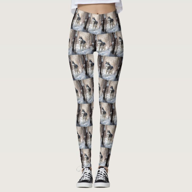 Leggings Sibérien Husky Laisser Neige Noël (Devant)