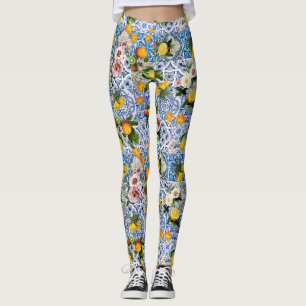 Leggings Sicilian style with flowers and lemon