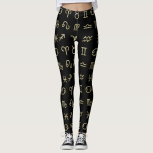 Leggings Signes d'astrologie du zodiaque pailletés noir et