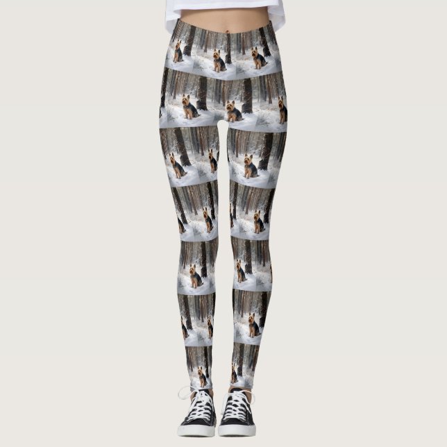 Leggings Silencieux Terrier Laisser Il Neige Noël (Devant)