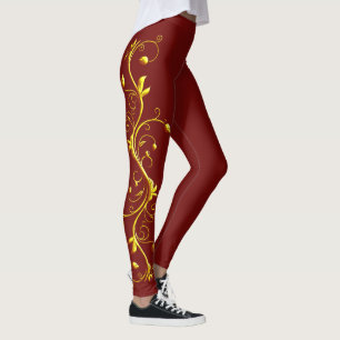 Leggings Silhouette rose jaune sur les pattes rouges