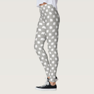 Leggings Silhouettes de race de chien Pomeranian blanc moti