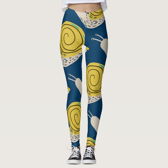 Leggings Silhouettes d'escargots : jaune, motif rose. (Devant)
