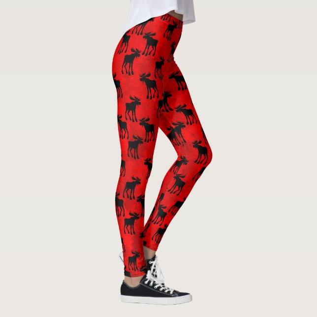 Leggings Silhouettes d'orignaux sur le rouge - guêtres (Droite)