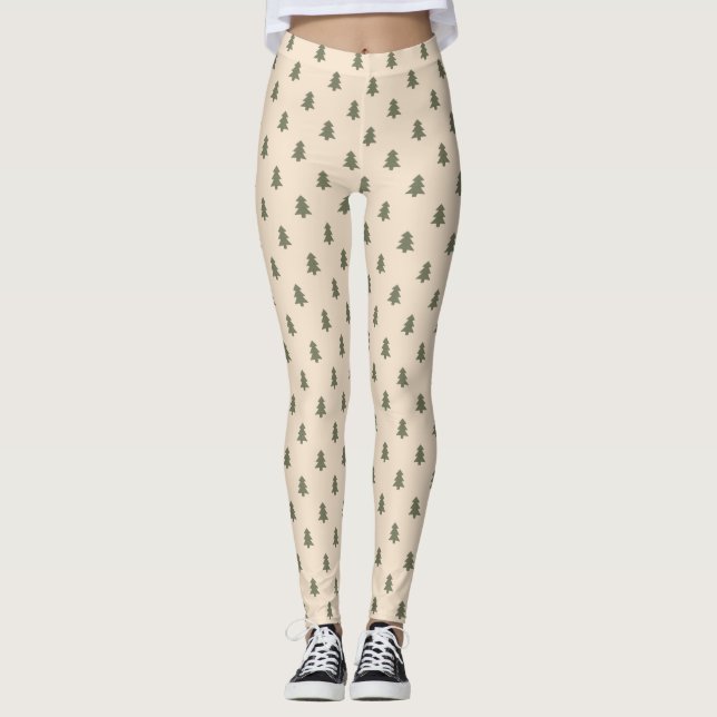 Leggings Simple Christmas Pine Tree Beige Boho Winter (Devant)