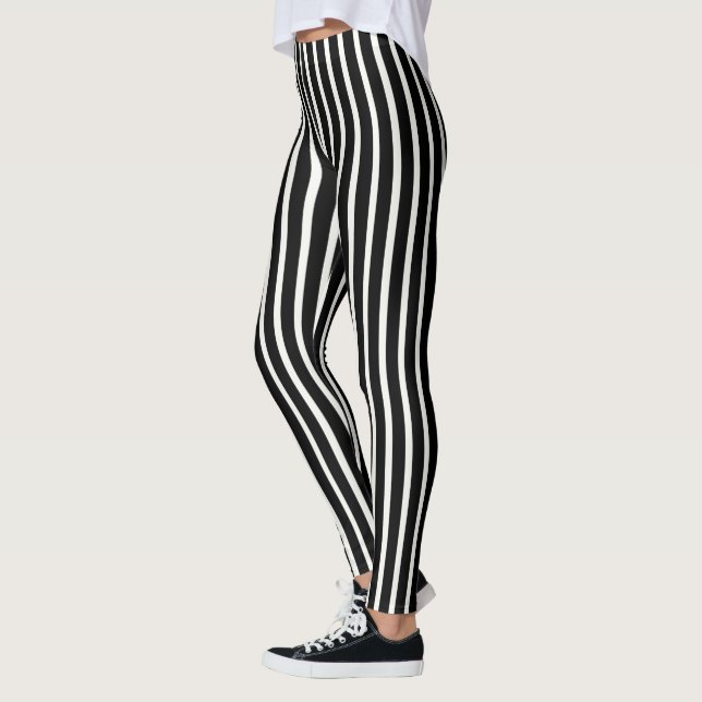 Leggings  Simple Classic Black and White Vertical Striped (Gauche)