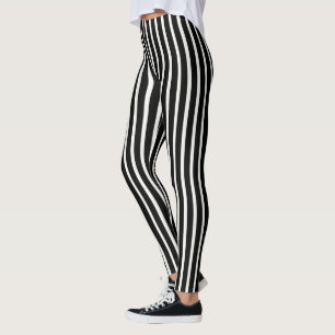 Leggings Simple Classique Rayé Noir et Blanc Vertical