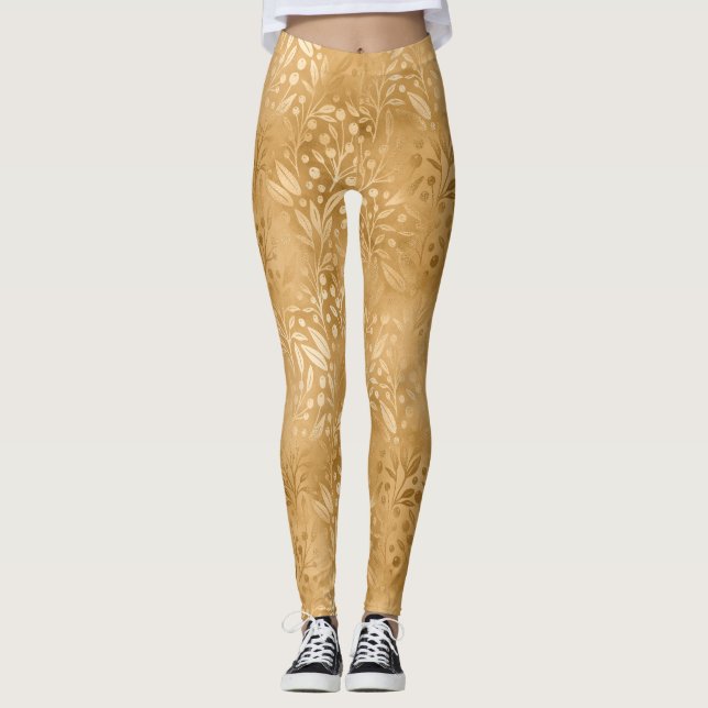 Leggings Simple Elegance Gold Foliage Motif élégant (Devant)