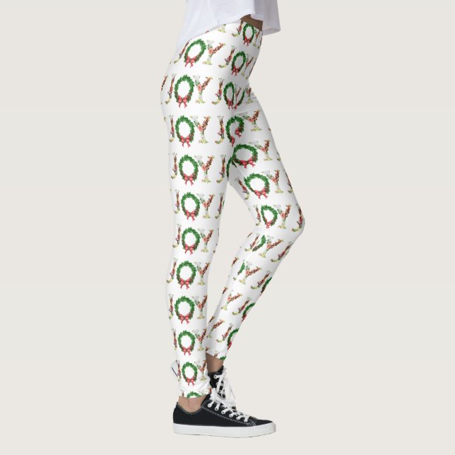 Leggings Simple fleur de Noël couronne de joie écriture fan (Droite)