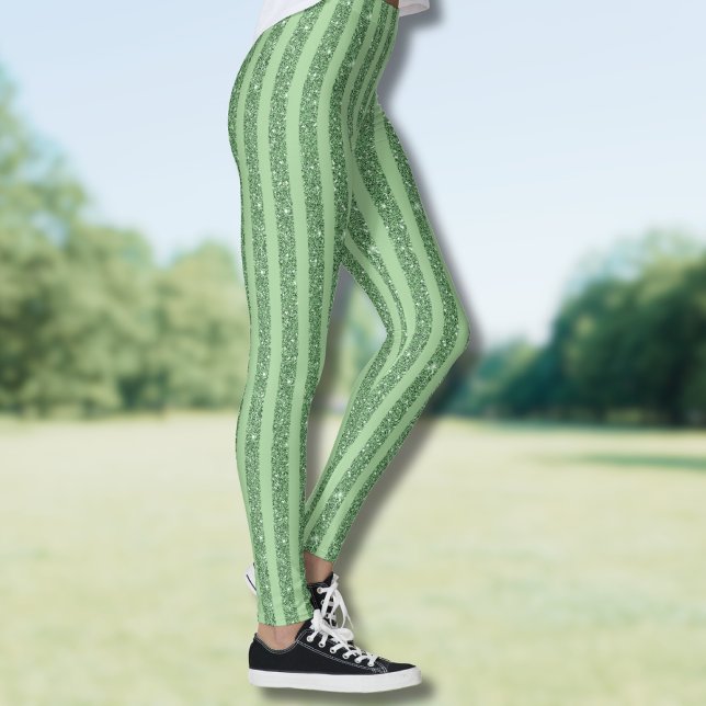 Leggings Simple Forest Green Glitter Style Vertical Stripes (Créateur téléchargé)