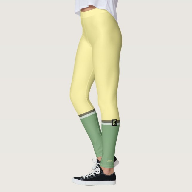 Leggings Simple Jaune clair et Asperges Vert Deux Tons (Gauche)