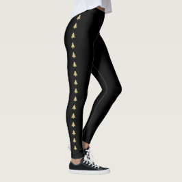 Leggings Simples rayures d'arbre de Noël noir et or