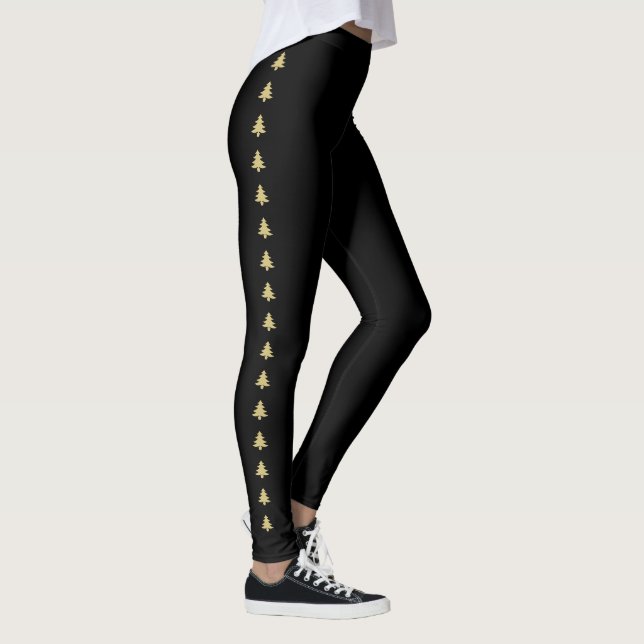 Leggings Simples rayures d'arbre de Noël noir et or (Droite)
