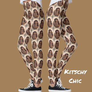 Leggings Singe sculpté dans une noix de coco Rétro Kitsch C