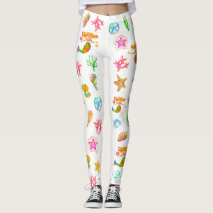 Leggings Sirène & Coquillages ambiance plage Blanc