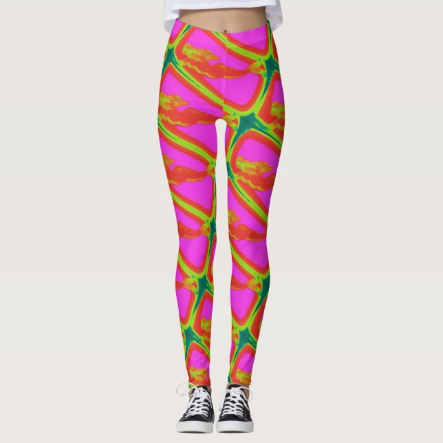 Leggings sirènes blondes montantes roses (Devant)