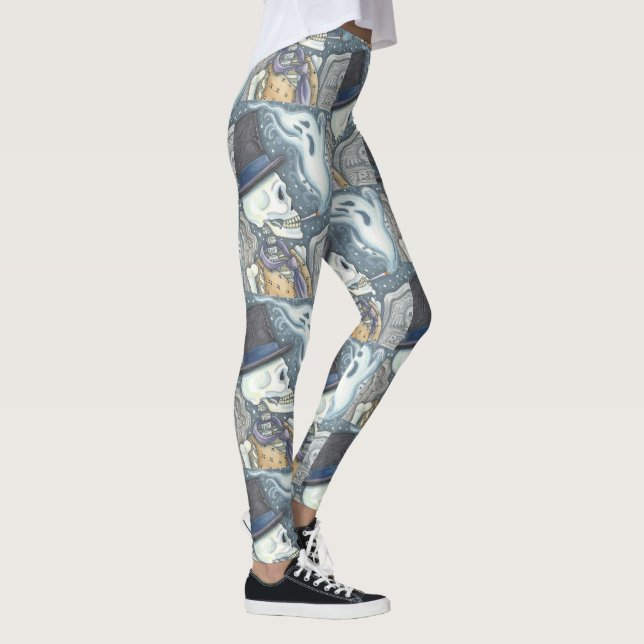 LEGGINGS SKELETON FUMEUR, CEMETERY GOTH SKELLY LEGINGS (Droite)