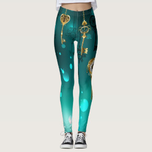 Leggings Skeleton Keys on Green Background