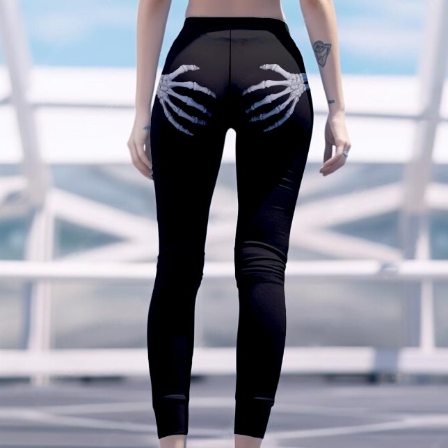 Leggings Skeleton main sur le boty drôle Halloween noir (Skeleton Hand on Booty Funny Halloween Black Leggings)