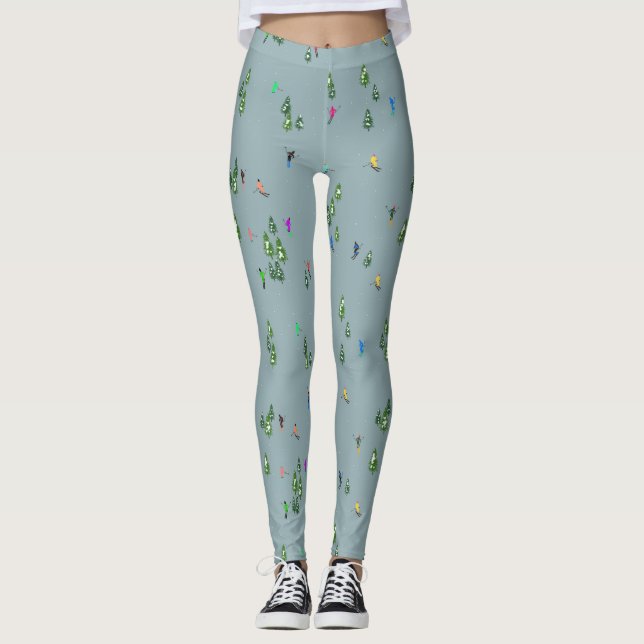 Leggings Ski d'ouverture Noël Ski de vacances Skieurs Bleu (Devant)