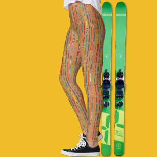 Leggings Skis Vintage Colorés sur Motif Brun Clair