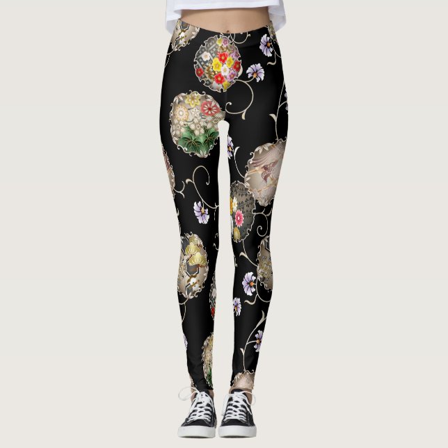 Leggings Snow ring pattern and vines japanese classic (Devant)