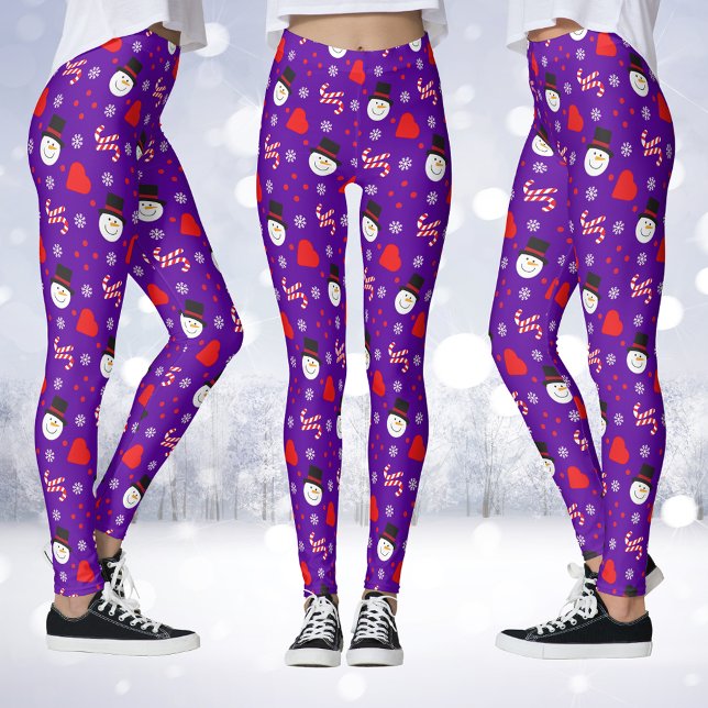 Leggings Snowflakes Snowman Sucres de canne Arrière - plan  (Snowflakes Snowman Candy Canes Blue Background Leggings)