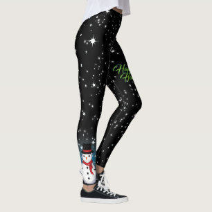 Leggings Snowman avec Joyeuses Vacances Texte en vert sur N