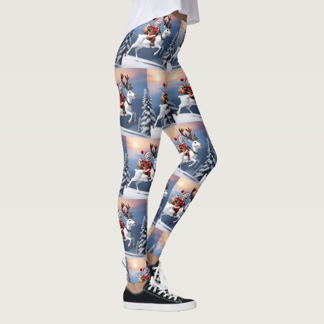 Leggings Snowman chevauchant un renne Design de Noël mignon (Droite)